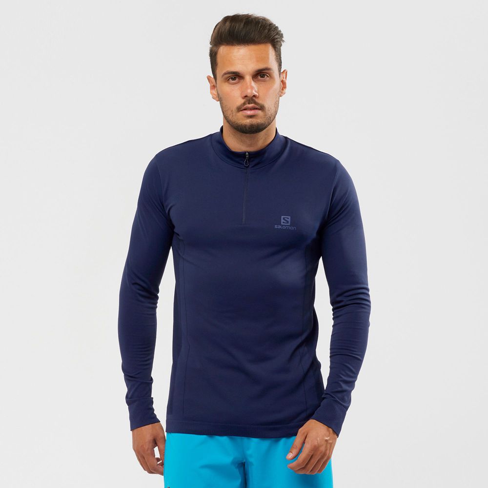 Salomon Israel ESSENTIAL SEAMLESS - Mens Midlayers - Navy (BCQF-95640)